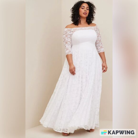 NWT Torrid White Lace Off Shoulder A-Line Wedding Dress size 14 - Picture 2 of 9